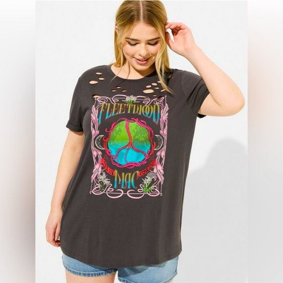 Torrid Fleetwood Mac relaxed fit destructed tunic tee. NWOT - Picture 1 of 6